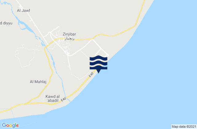 Mapa da tábua de marés em Zinjibār, Yemen