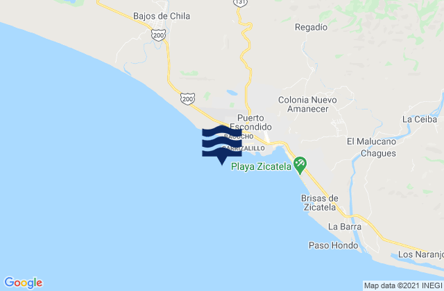 Mapa da tábua de marés em Zipolite, Mexico