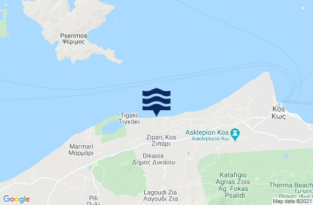 Mapa da tábua de marés em Zipári, Greece