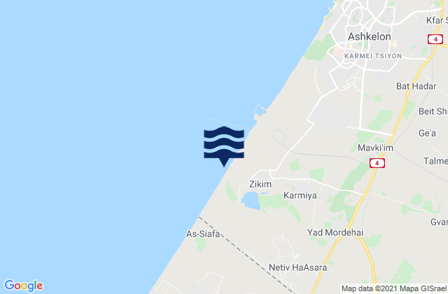 Mapa da tábua de marés em Ziqim ( Zikim) Beach, Israel