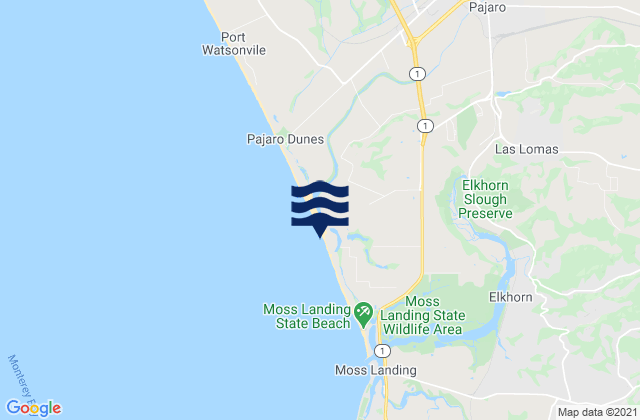 Mapa da tábua de marés em Zmudowski State Beach, United States