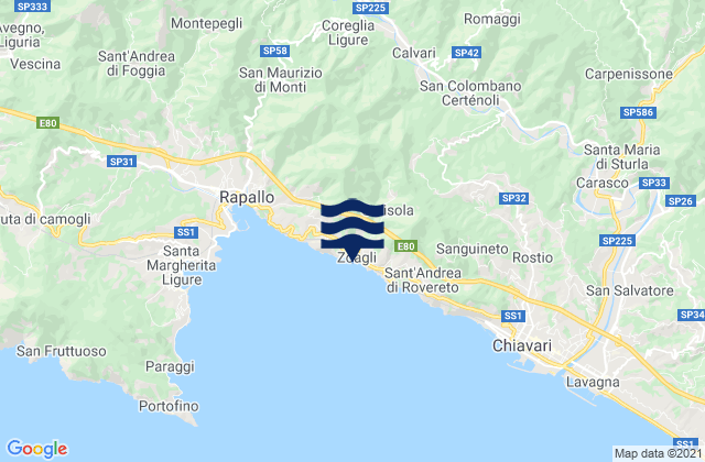Mapa da tábua de marés em Zoagli, Italy