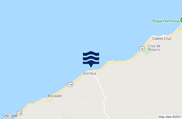 Mapa da tábua de marés em Zorritos, Peru