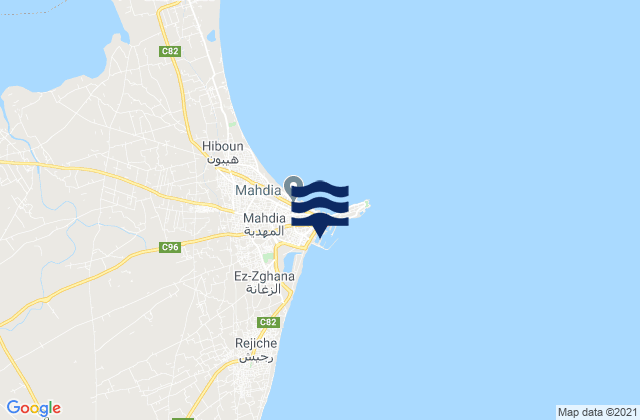 Mapa da tábua de marés em Zouila, Tunisia