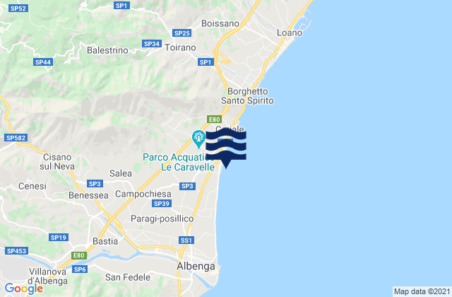 Mapa da tábua de marés em Zuccarello, Italy