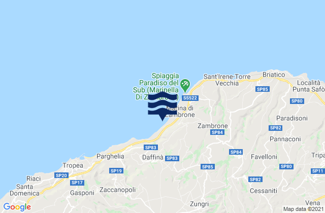 Mapa da tábua de marés em Zungri, Italy