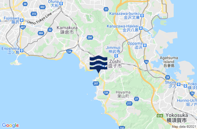 Mapa da tábua de marés em Zushi Shi, Japan