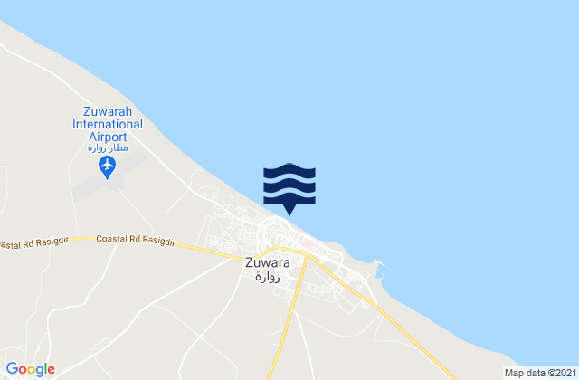 Mapa da tábua de marés em Zuwārah, Libya
