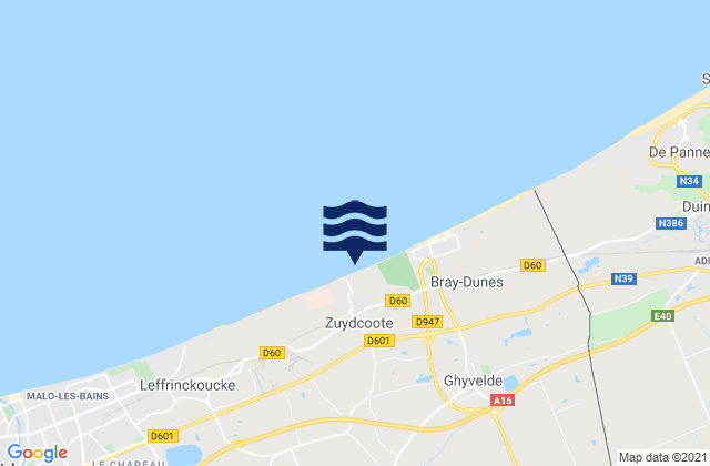 Mapa da tábua de marés em Zuydcoote, France