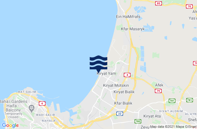 Mapa da tábua de marés em Zvulun Beach, Lebanon