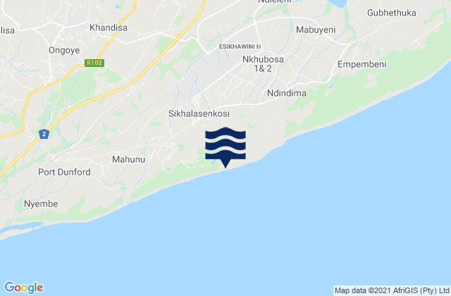 Mapa da tábua de marés em eSikhaleni, South Africa