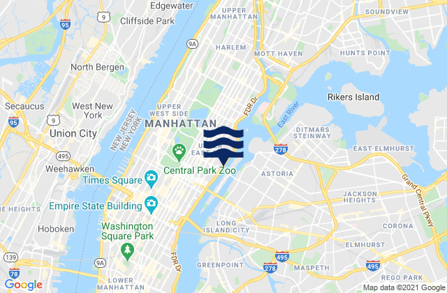 Mapa da tábua de marés em east of off 36th Avenue, United States