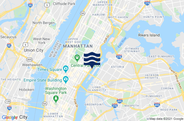 Mapa da tábua de marés em west of off 67th Street, United States