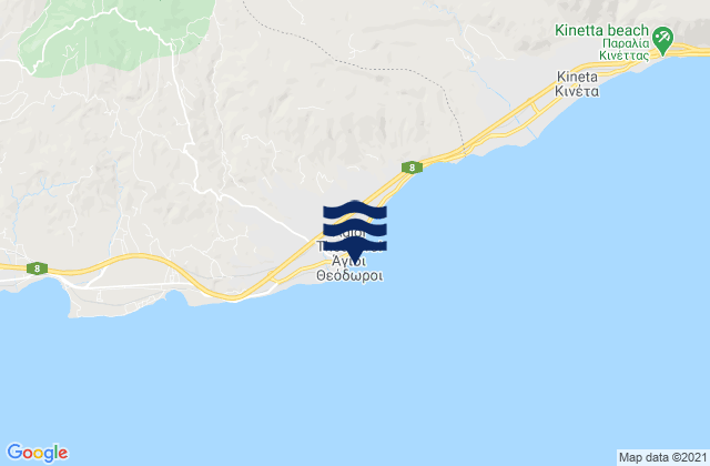 Mapa da tábua de marés em Ágioi Theódoroi, Greece
