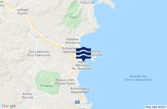 Mapa da tábua de marés em Ágios Nikólaos, Greece