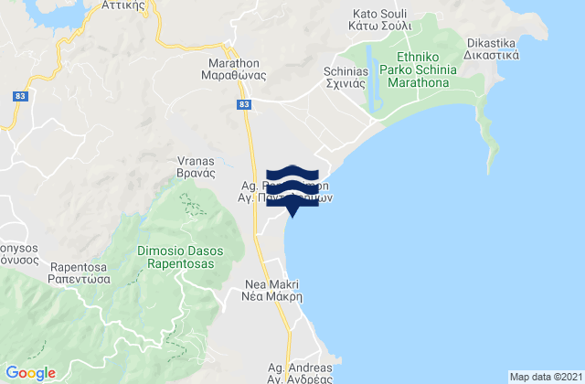Mapa da tábua de marés em Ágios Stéfanos, Greece
