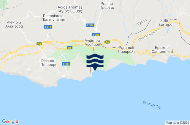 Mapa da tábua de marés em Ágios Tomás, Cyprus