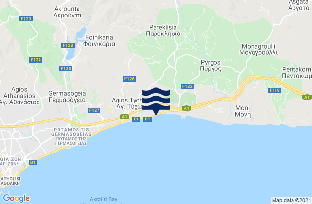 Mapa da tábua de marés em Ágios Týchon, Cyprus