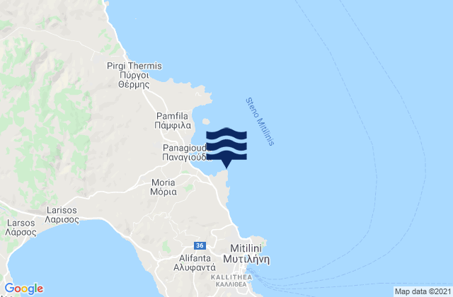 Mapa da tábua de marés em Ákra Asfalí, Greece