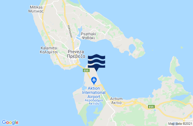 Mapa da tábua de marés em Áktion, Greece