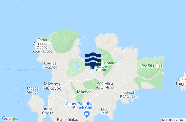 Mapa da tábua de marés em Áno Merá, Greece