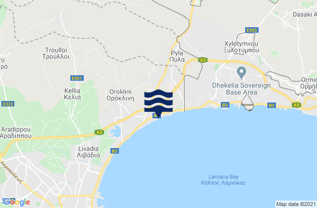 Mapa da tábua de marés em Ársos, Cyprus
