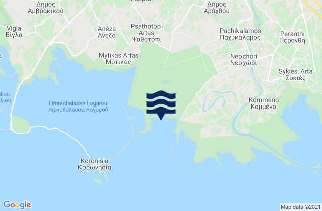 Mapa da tábua de marés em Árta, Greece