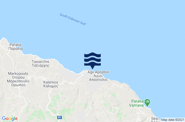 Mapa da tábua de marés em Áyioi Apóstoloi, Greece