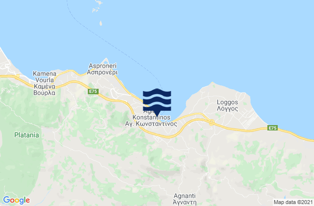 Mapa da tábua de marés em Áyios Konstandínos, Greece