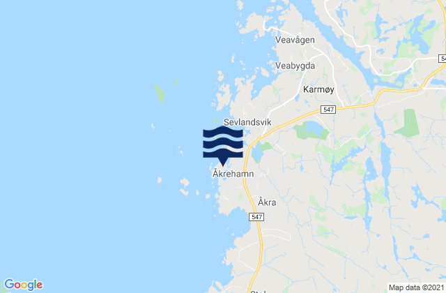 Mapa da tábua de marés em Åkrehamn, Norway