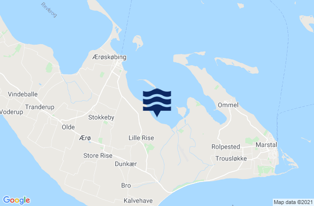 Mapa da tábua de marés em Ærø Kommune, Denmark
