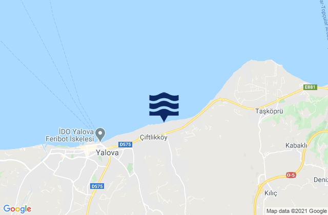 Mapa da tábua de marés em Çiftlikköy, Turkey