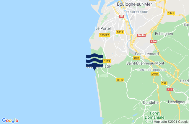 Mapa da tábua de marés em Équihen-Plage, France
