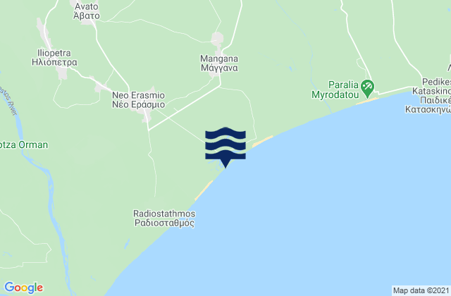 Mapa da tábua de marés em Évlalo, Greece