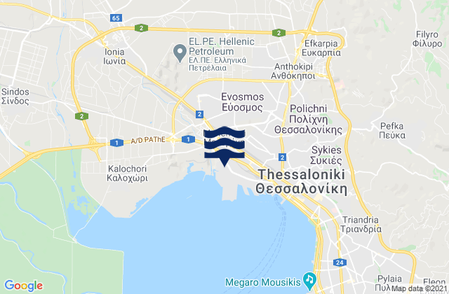 Mapa da tábua de marés em Évosmos, Greece
