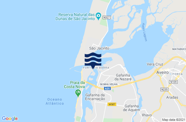 Mapa da tábua de marés em Ílhavo, Portugal