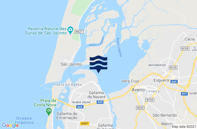 Mapa da tábua de marés em Ílhavo, Portugal