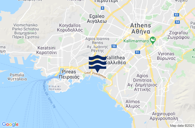 Mapa da tábua de marés em Ílion, Greece