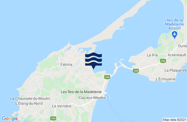 Mapa da tábua de marés em Îles de la Madeleine, Canada