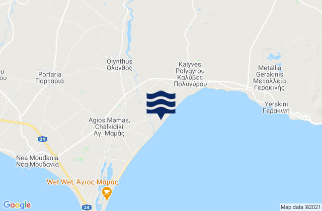 Mapa da tábua de marés em Ólynthos, Greece