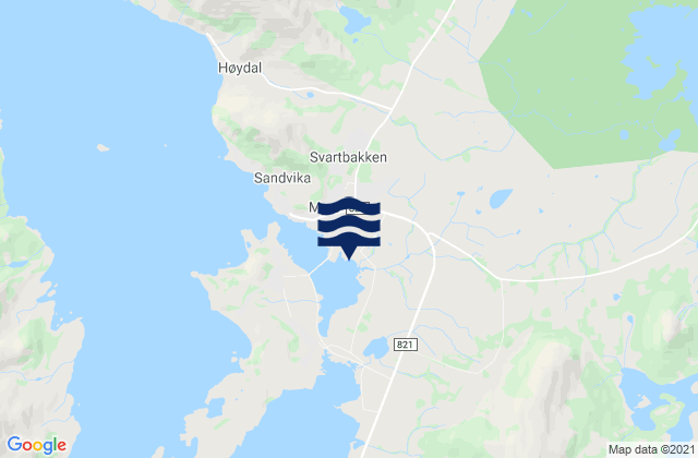 Mapa da tábua de marés em Øksnes, Norway