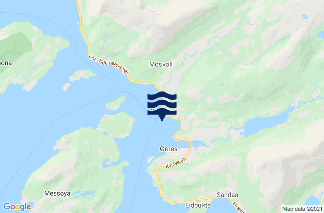 Mapa da tábua de marés em Ørnes, Norway