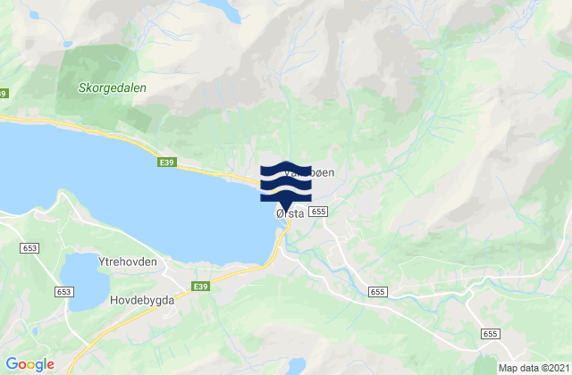 Mapa da tábua de marés em Ørsta, Norway