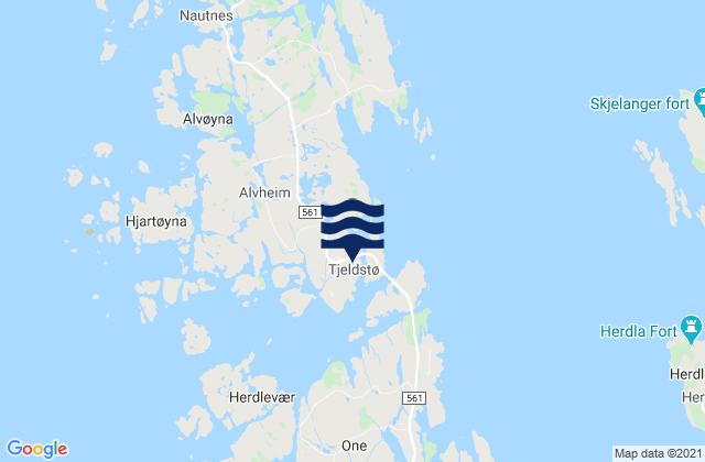 Mapa da tábua de marés em Øygarden, Norway