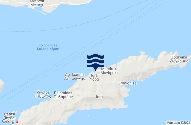 Mapa da tábua de marés em Ýdra, Greece