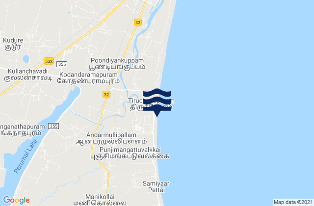 Mapa da tábua de marés em Ālappākkam, India