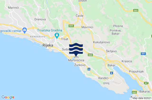 Mapa da tábua de marés em Čavle, Croatia