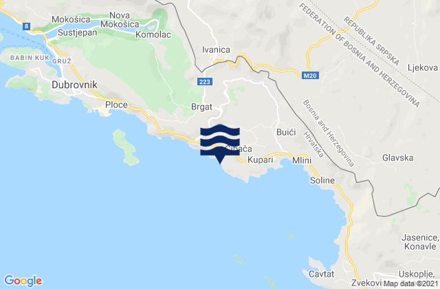 Mapa da tábua de marés em Čibača, Croatia