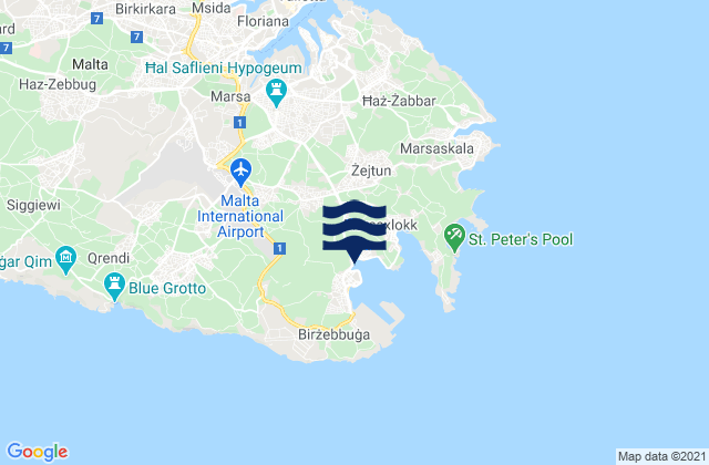 Mapa da tábua de marés em Ħal Għaxaq, Malta