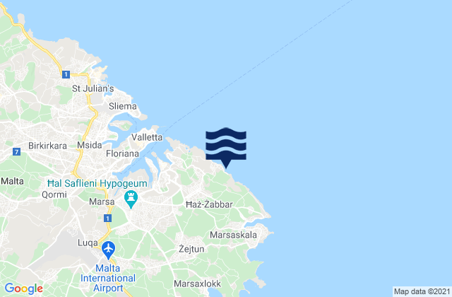 Mapa da tábua de marés em Ħaż-Żabbar, Malta